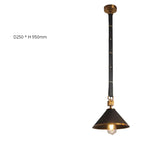 Modern glass chandelier with visible bulb, gold accents, and leather suspension. Size: D250 x H950mm.