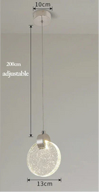 Modern Nordic chandelier with a 13 cm crystal body, 200 cm adjustable cord, and soft LED glow.
