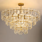Elegant Maison Crystal Ball Chandelier features floral accents and warm light, a stunning decorative pendant.