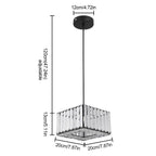Elegant Art Deco crystal chandelier with black circular mount, 120cm rope, 20x20x13cm square shade.