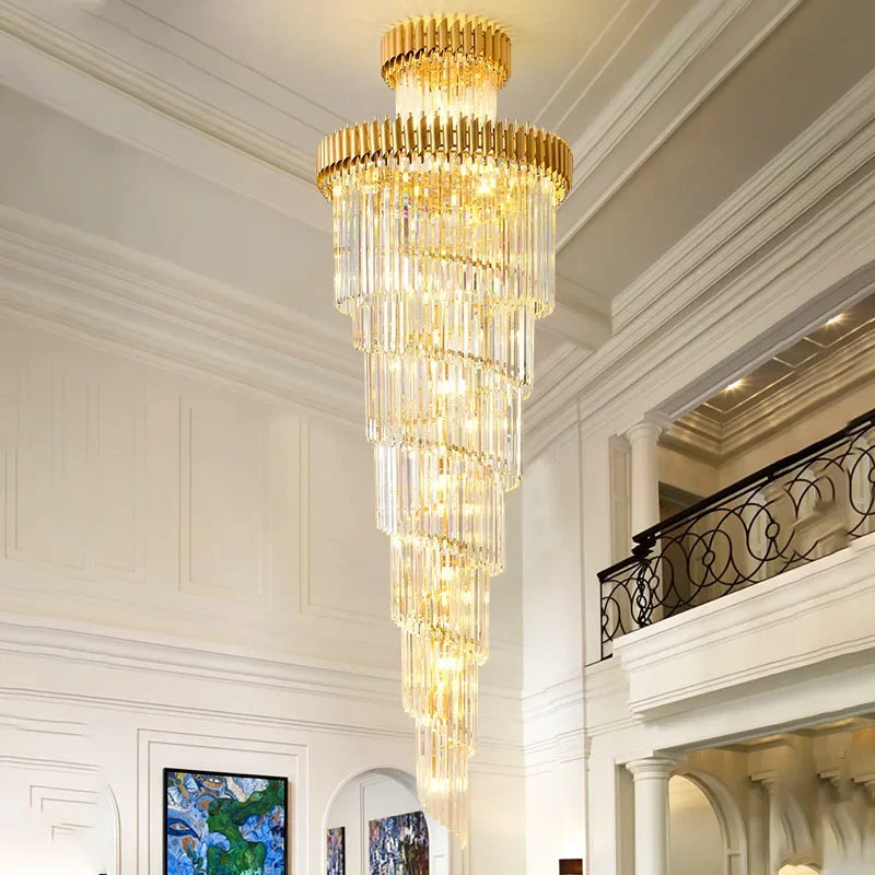 Vintage Crystal Chandelier with LED Spiral for High Ceilings