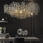 Maison Ornate Elegant Contemporary Crystal Chandelier with LED remote, sparkling flaunts sculptural crystal design.