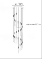 Maison Ornate Spiral LED Crystal Chandelier with adjustable multi-height lights, 70 cm diameter, for high ceilings.