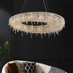 Maison Ornate Luxury Crystal Chandelier features modern LED design, intricate crystals, and elegant silhouette.