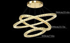 Maison Ornate Industrial Crystal Chandelier with modern pendants, interlaced rings, dimmable, bold style.