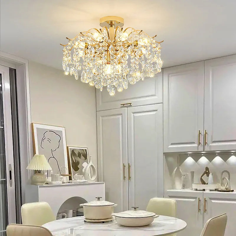 Maison Ornate Modern Crystal Chandelier with LED Lighting, elegant design highlights sparkling crystal details.