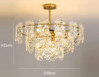 The Maison Ornate Crystal Ball Chandelier with two crystal tiers and flower accents, 31x50 cm.