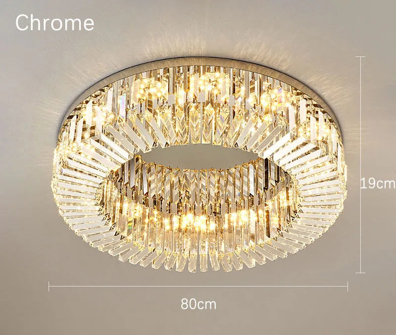 Grand lustre en cristal à double anneau doré avec éclairage LED suspendu