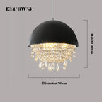 Black dome chandelier with sparkling crystals, warm light. Size: 30x30cm. E14*6W*3 label.