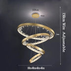 Maison Ornate Modern Villa Crystal Chandelier with four gold rings, LED lights, and sparkling crystals.