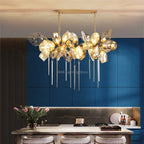Maison Ornate Modern Crystal Hanging Light, gold and crystal flower design with stainless steel LED.