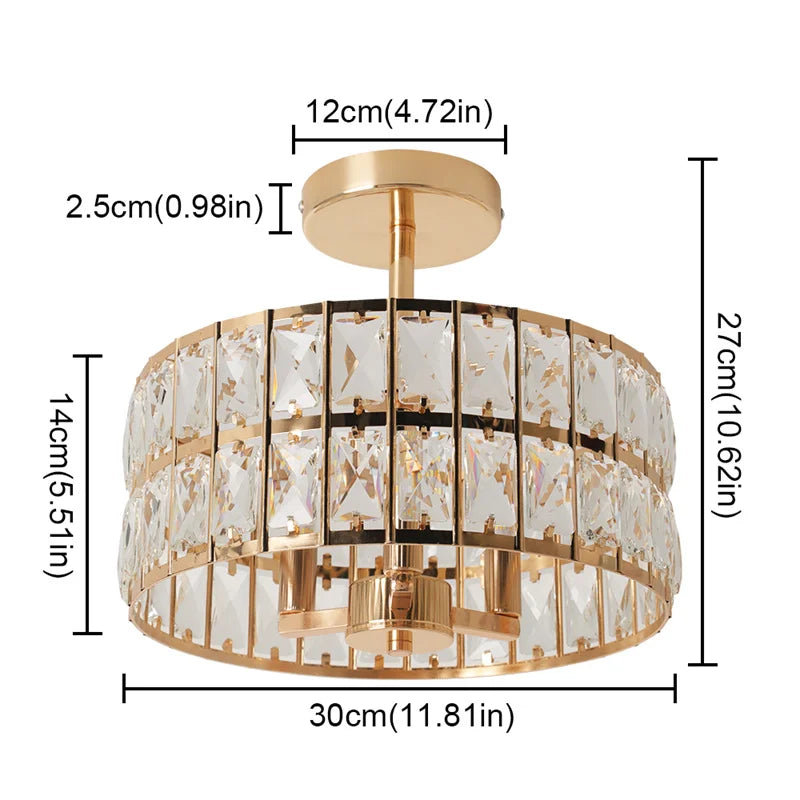 Maison Ornate elegant crystal glass chandelier, LED compatible, 27x30cm, detailed shade and mount dimensions.