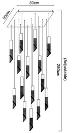 Line drawing of Maison Ornate Modern Crystal Chandelier, 80x80cm, multi-tiered LED pendants, adjustable drop.