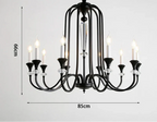 Maison Ornate Vintage Crystal Chandelier with eight candle-style LEDs, black metal, clear crystals. 69x85cm.