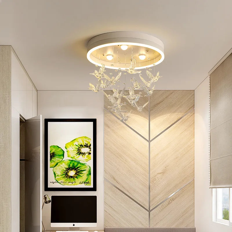 Maison Ornate Modern Crystal Ball Chandelier with creative romantic LED and hanging glass birds.