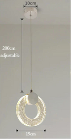 Maison Ornate Nordic LED Crystal Chandelier with two 15 cm rings, 10 cm mount, 200 cm cord.