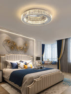 Maison Ornate's Dimmable LED Crystal Glass Round Chandelier with intricate detailing and brilliant illumination.