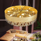 Maison Ornate Modern Dimmable Gold Crystal Glass LED chandelier with warm, elegant illumination.