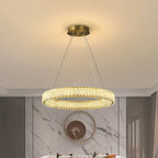 Maison Ornate Modern LED Crystal Hanging Pendant Light features elegant crystals and sleek, contemporary lines.