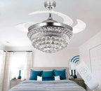 Maison Ornate Crystal Bedroom Chandelier with Integrated Fan LED, sparkling crystals and sleek design.