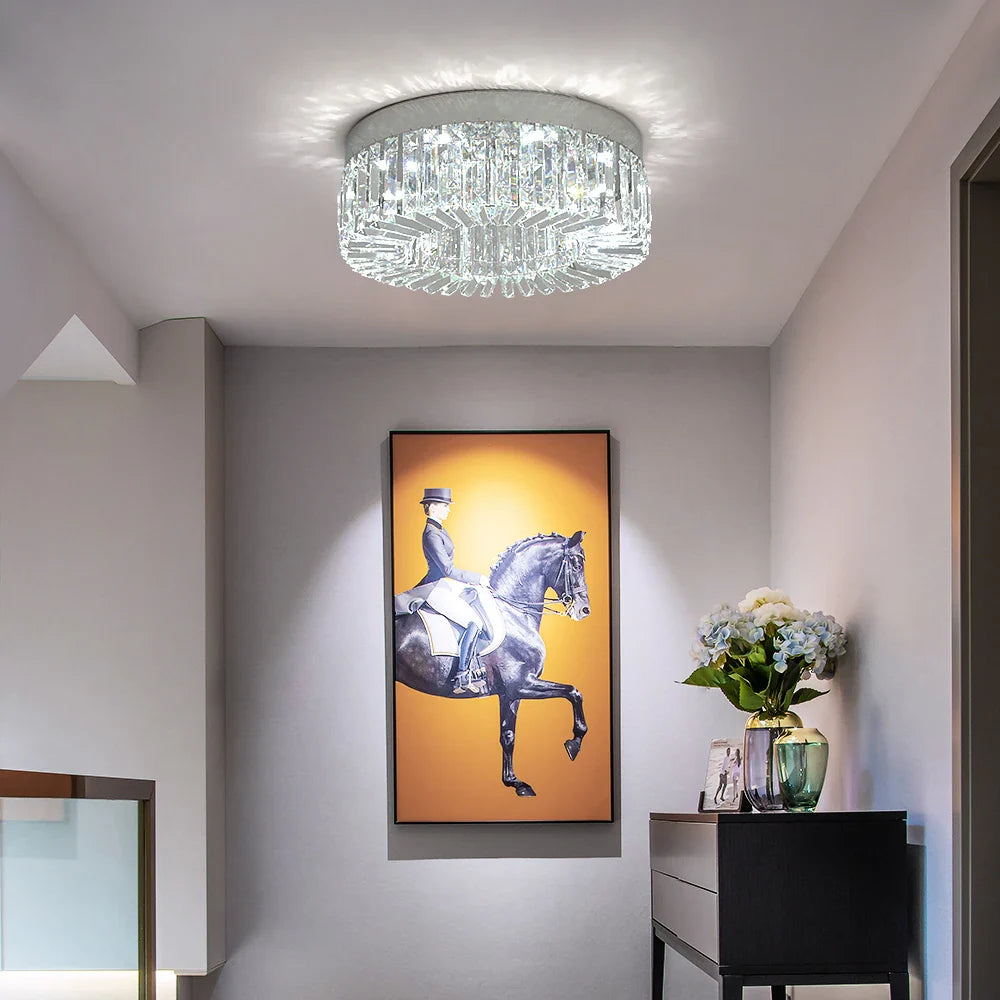 Maison Ornate Modern Gold Crystal Bedroom Chandelier with Integrated LED, featuring elegant crystal accents.
