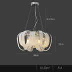 Modern Nordic crystal chandelier with chrome accents, LED tassels, adjustable cord, E14 bulbs, 60 cm wide.