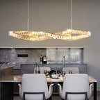 The Maison Ornate Elegant Hanging Crystal Chandelier with modern LEDs sparkling in intricate detail.
