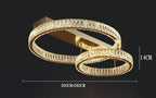 Gold-toned stainless steel chandelier with two crystal-studded rings on a rectangular base.