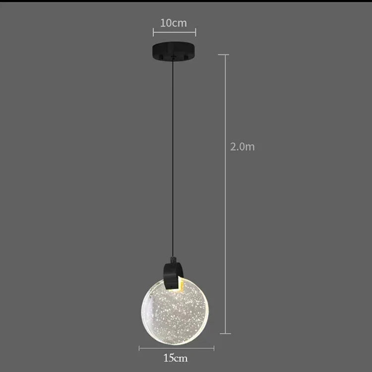 Modern Nordic chandelier with 15 cm textured glass globe, black cord, and 10 cm ceiling fixture.