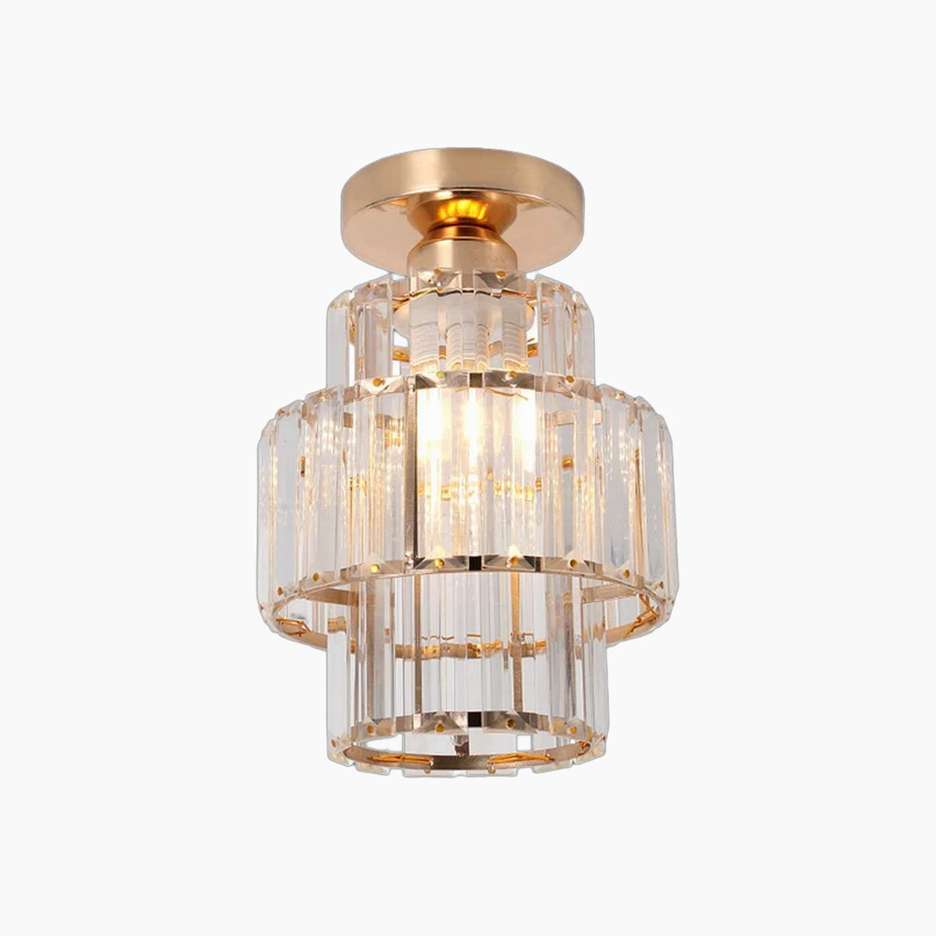 Maison Ornate K9 Crystal Art Deco chandelier with two circular crystal tiers and central bulb.