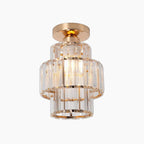 Maison Ornate K9 Crystal Art Deco chandelier with two circular crystal tiers and central bulb.