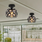 Pair of Maison Ornate crystal ceiling lights with black finish and layered sparkling crystal accents.