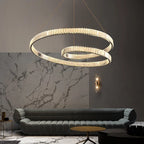 Modern Elegant Crystal Suspension Chandelier by Maison Ornate, featuring cascading crystals and sleek metal detailing.