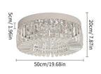 Modern gold crystal chandelier with integrated LED, 50cm wide, 20cm high, 5cm thick base.