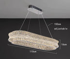 Modern rectangular stainless steel chandelier with two oval crystal layers, 110x16 cm, adjustable cord up to 150 cm.
