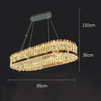 Maison Ornate Crystal LED Chandelier with gold accents, geometric design, dimmable lighting, hanging wires.