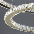 Maison Ornate Golden Crystal Chandelier with LED rings, glass balls, and square-cut crystal accents.
