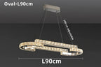 Maison Ornate oval crystal chandelier, stainless steel LED frame, 90 cm long, adjustable wires.