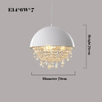 Maison Ornate hemispheric chandelier with white dome shade and crystal drops, 70 cm diameter, elegant.