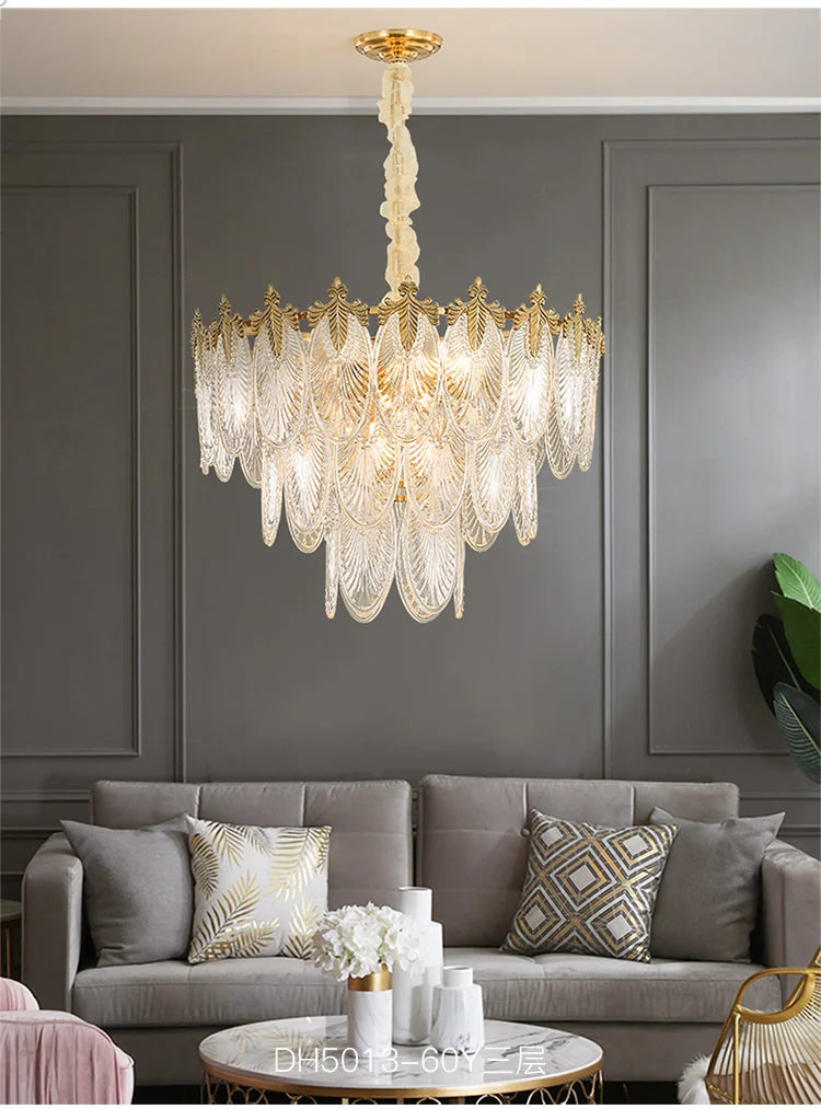 Maison Ornate Retro Leaf Crystal Art Deco LED Chandelier with intricate leaf design and sparkling crystals.