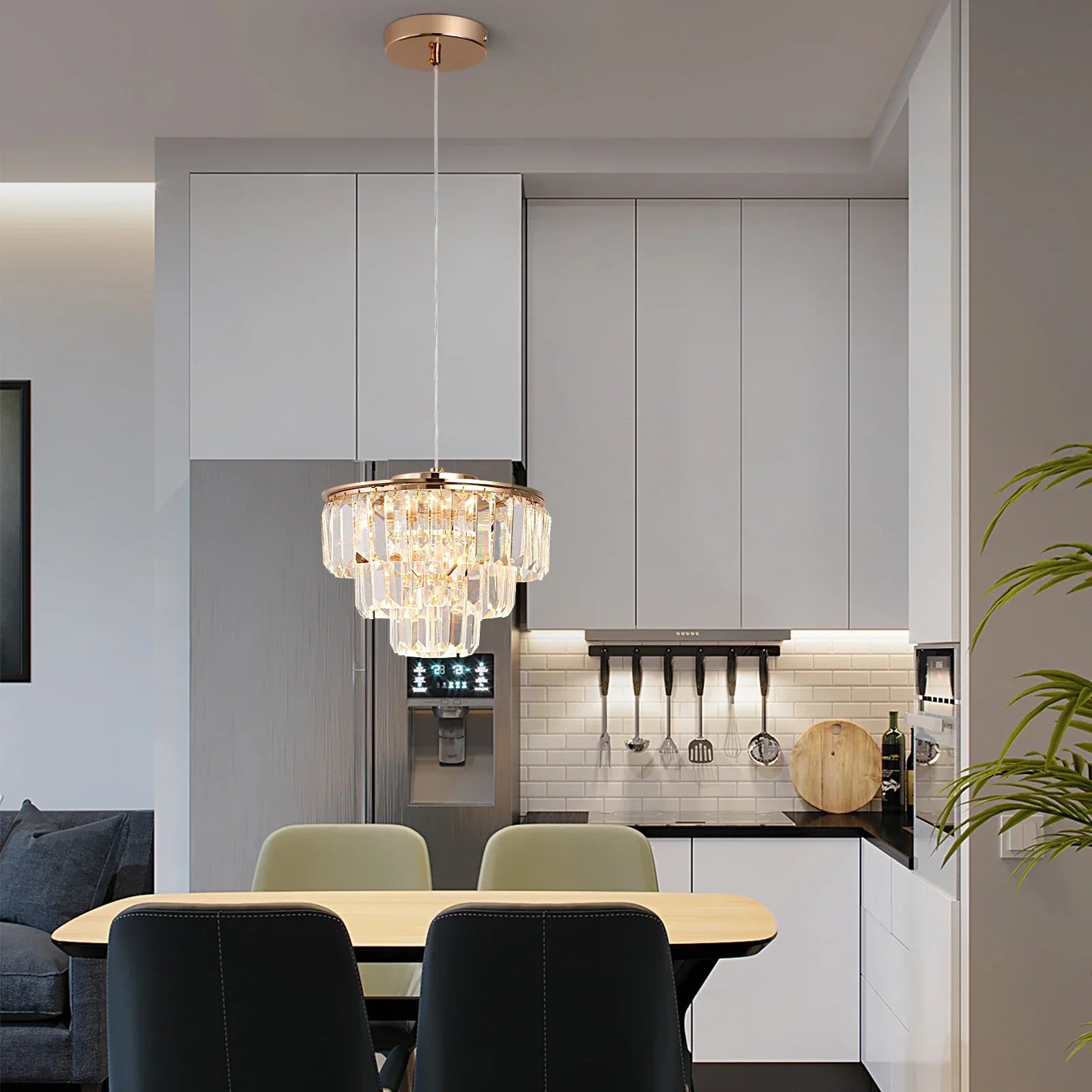 Maison Ornate Modern K9 Crystal Dining Room Chandelier with LED, elegant crystals and sleek lines.