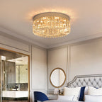 Maison Ornate Modern Gold Crystal Bedroom Chandelier with Integrated LED, luxurious design, warm ambient glow.