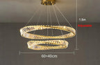Maison Ornate Industrial Crystal LED Chandelier with double rings, adjustable cables, and warm lighting.