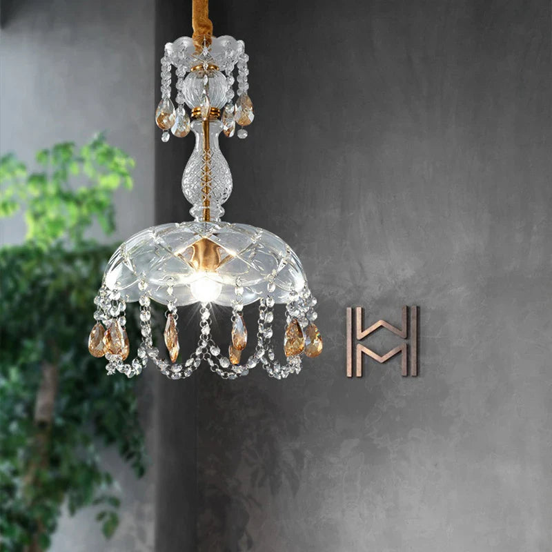 Maison Ornate Art Deco Crystal Chandelier with LED lights, gold accents, and glass droplets.