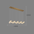 Rectangular chandelier with six modern crystal fixtures, L100CM x H150CM, LED elegant structure.