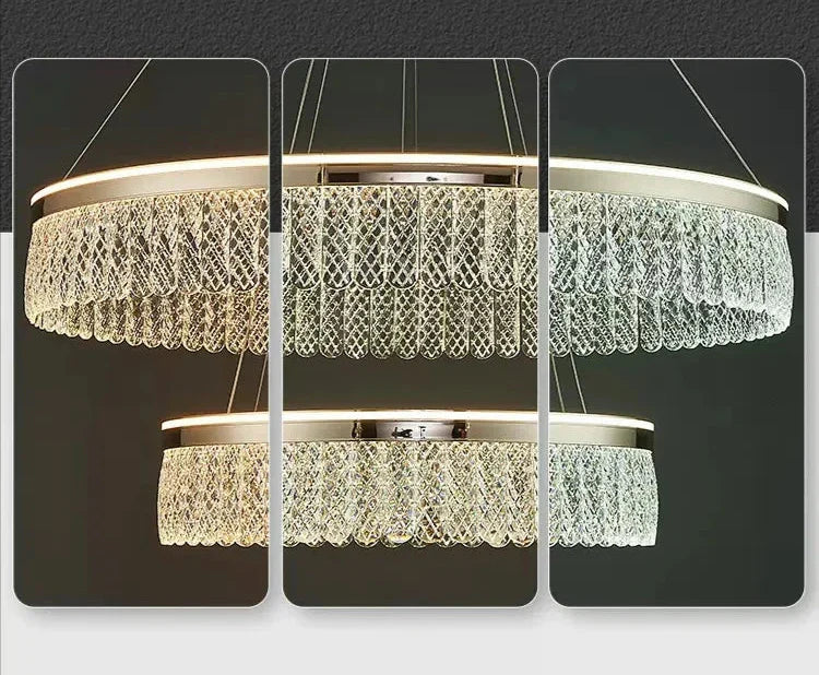 Two Maison Ornate Modern Crystal Ball Chandeliers feature luxury rings and a staggered, layered design.