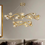 Maison Ornate Modern LED Crystal Pendant with two wavy gold arms and sparkling crystal bulbs.