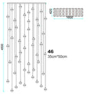 Line drawing of Maison Ornate Crystal Sphere Chandelier, beads and spheres, 4500x1600mm, product-focused.