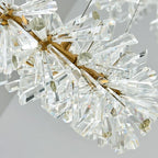 Maison Ornate Crystal Hallway Chandelier with gold frame, light rings, floral accents, and clear glass rods.