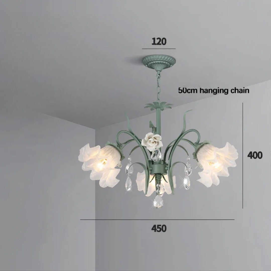 Art Deco Crystal Chandelier with Pastoral Glass Flowers
